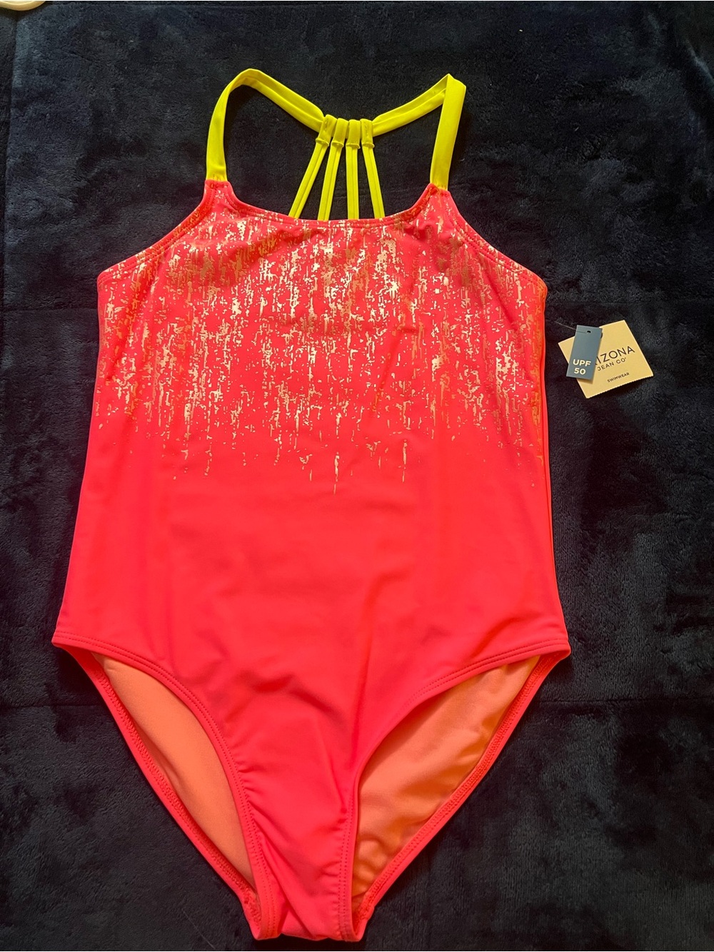 Coral One-Piece Kids Swimsuit with Yellow Straps